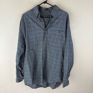 Orvis Black Gray Brown Plaid Button-Up Shirt Wool Cotton Mens size large